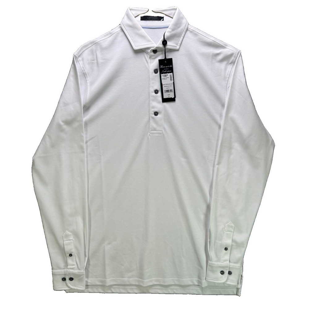 Greyson Polo Shirt Mens Medium White Omaha Long Sleeve Preppy Golf NWT